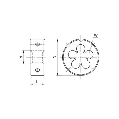 Плашка круглая для метрической резьбы M10x1 правая ISO2568 HSS (4241) Плашка круглая для метрической резьбы M10x1 правая ISO2568 HSS (4241)