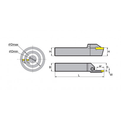 QFGD2525R22-130H Резец (державка) канавочный торцевой