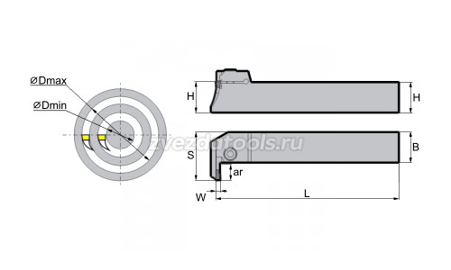 QFGD2525L22-52L Резец (державка) канавочный торцевой QFGD2525L22-52L Резец (державка) канавочный торцевой