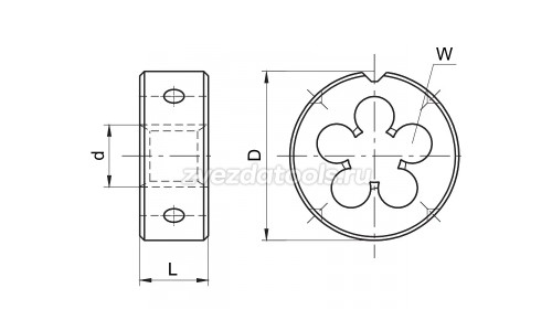 Плашка круглая для метрической резьбы M1,2x0,25 правая ISO2568 HSS (4241) Плашка круглая для метрической резьбы M1,2x0,25 правая ISO2568 HSS (4241)